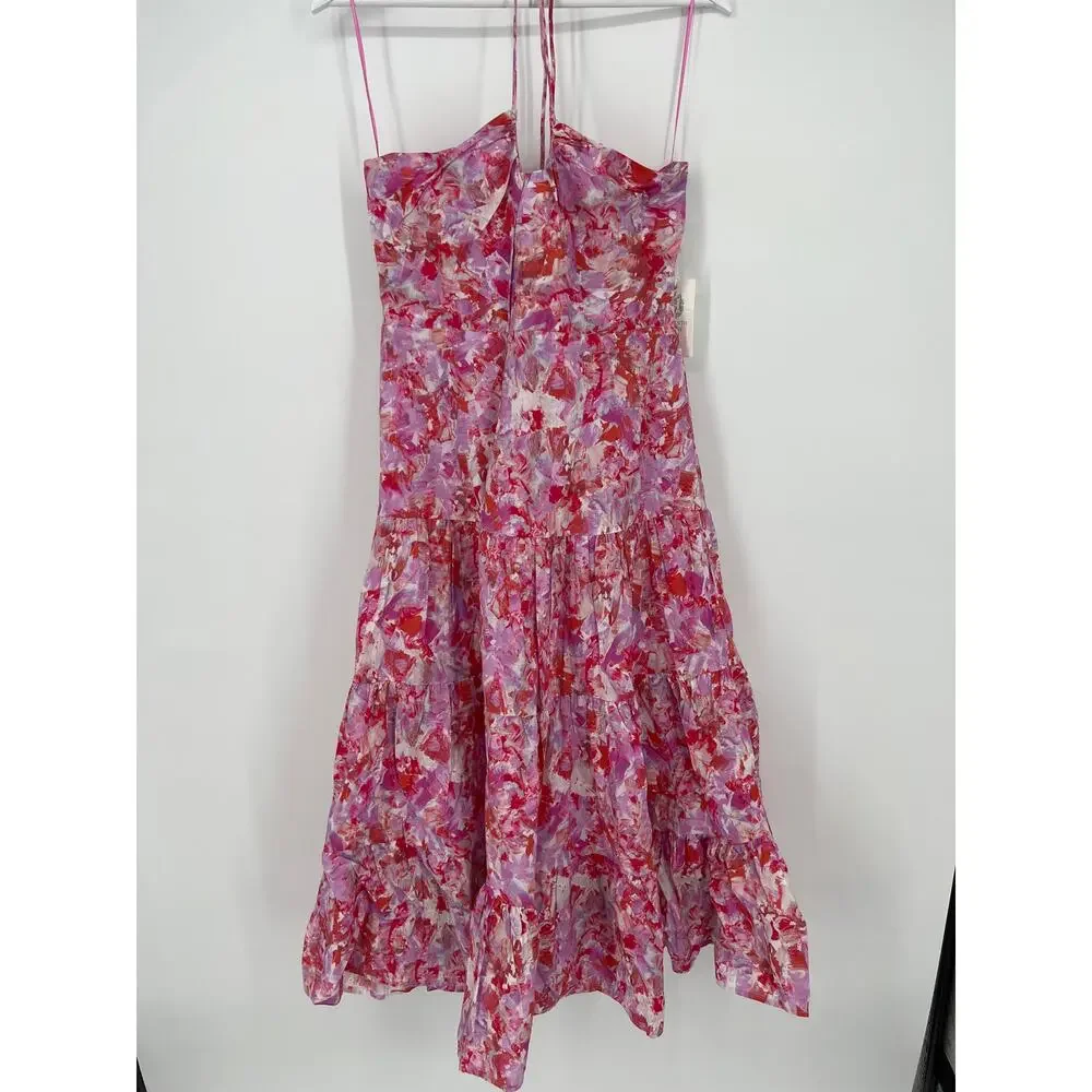 TUCKERNUCK Hyacinth House Fuschia Brushstrokes Aurora Midi Dress NWT Size Medium - Picture 9 of 11
